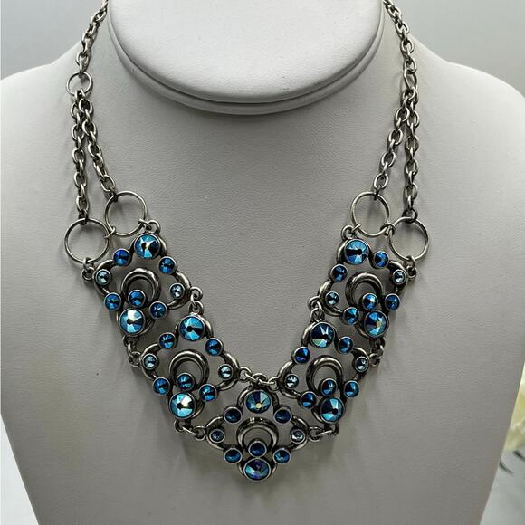 Touchstone TCS Crystal by
SWAROVSKI Blue AB Crystal Silver
Tone V Bib Necklace - Picture 1 of 8